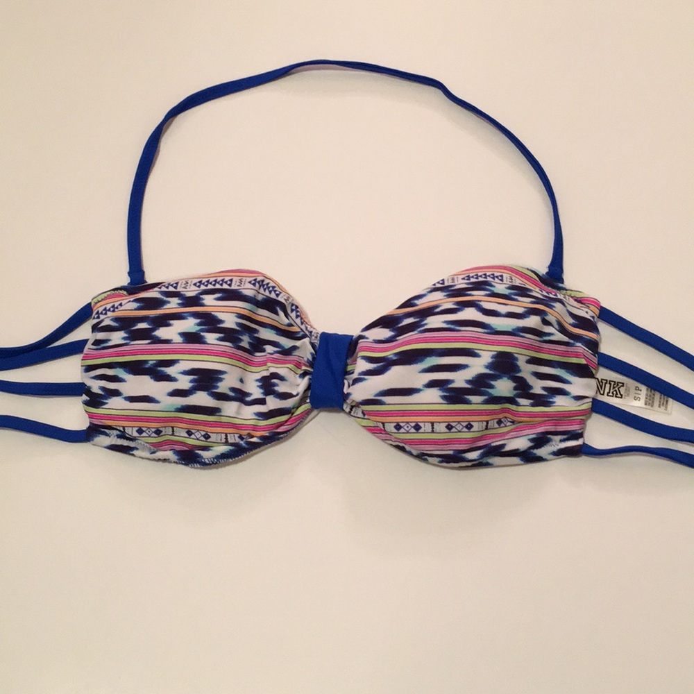 PINK blue strapless bathing suit top (with strap)